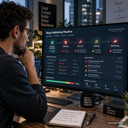 Automated blog publishing connection monitoring system detecting failed API authentication and content delivery issues