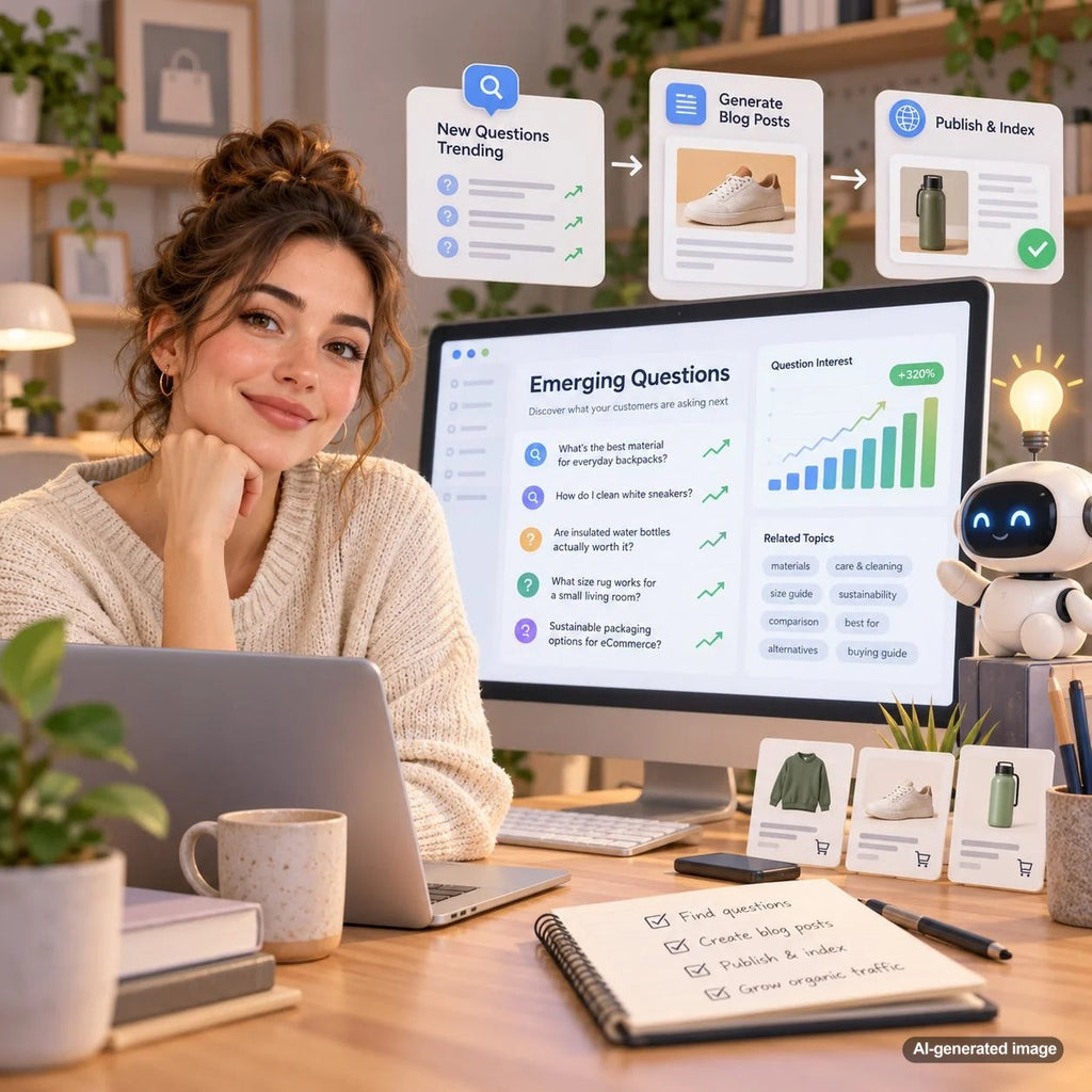 Visual representation of detecting emerging customer questions, search trends, and new content opportunities within an industry