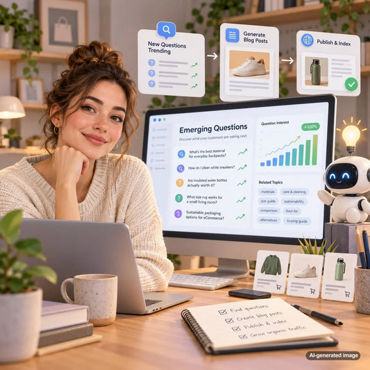 Visual representation of detecting emerging customer questions, search trends, and new content opportunities within an industry