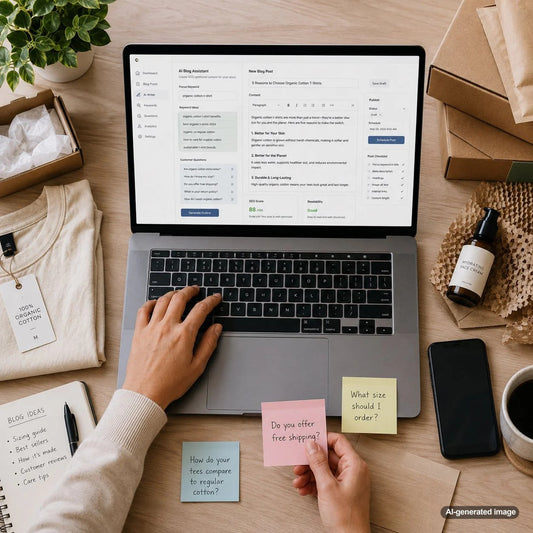 Business owner researching customer questions before purchase to improve SEO rankings and create helpful content