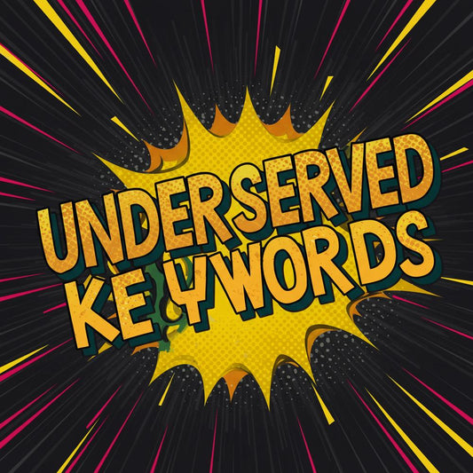 Magnifying glass highlighting underserved keywords on a digital search interface