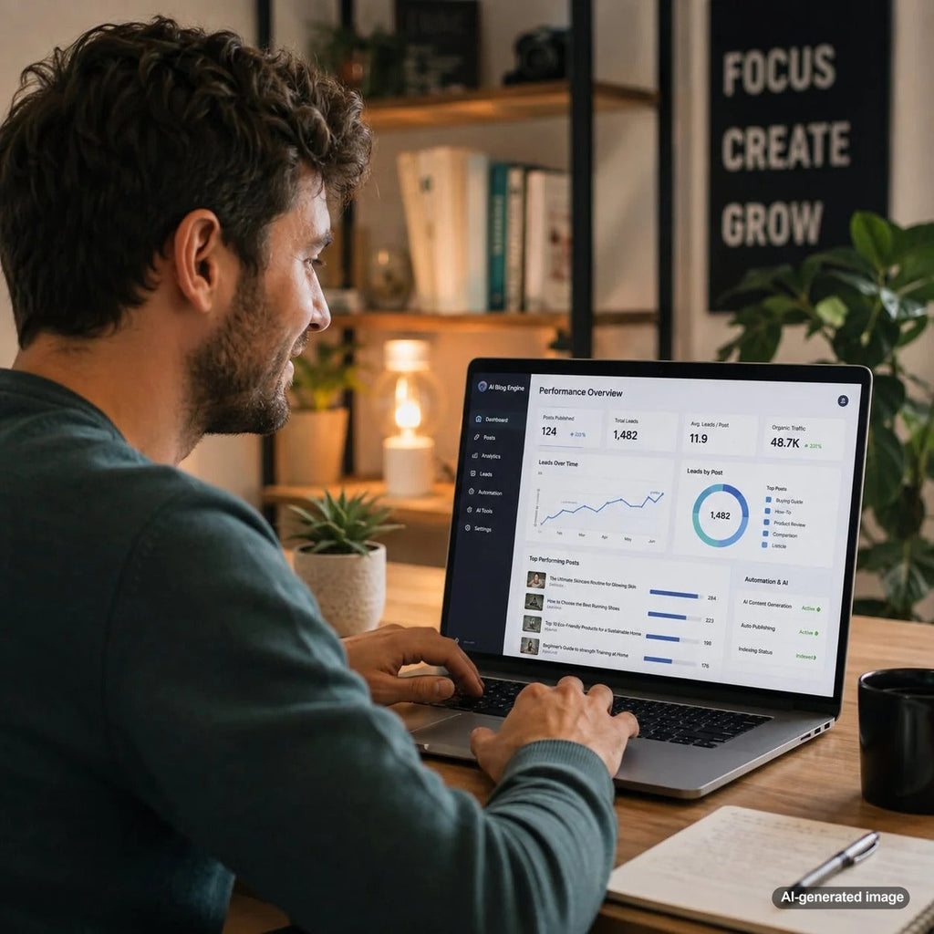 Analytics dashboard illustrating how to identify which automated blog posts produce the most leads