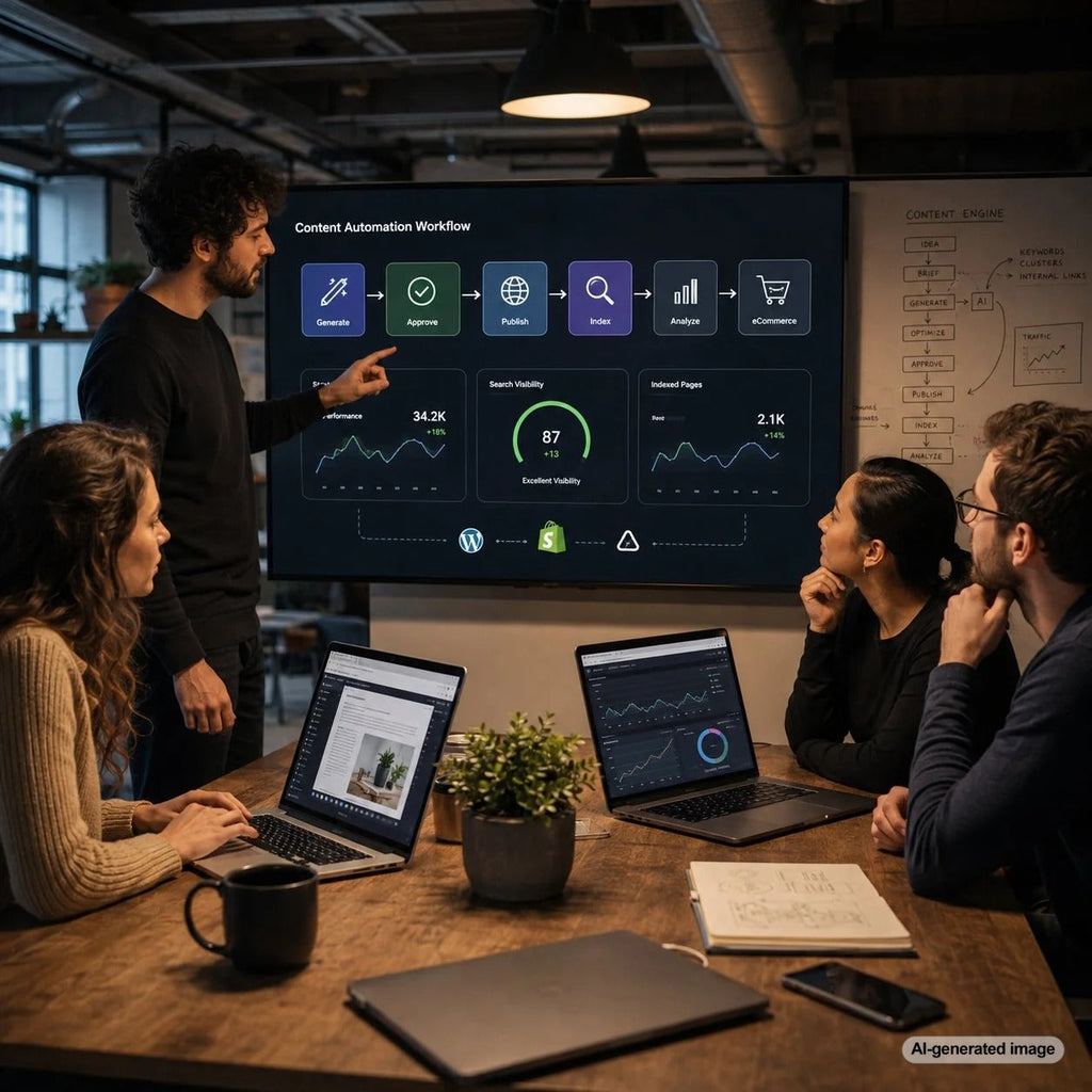 Agency team integrating content automation into a streamlined marketing workflow