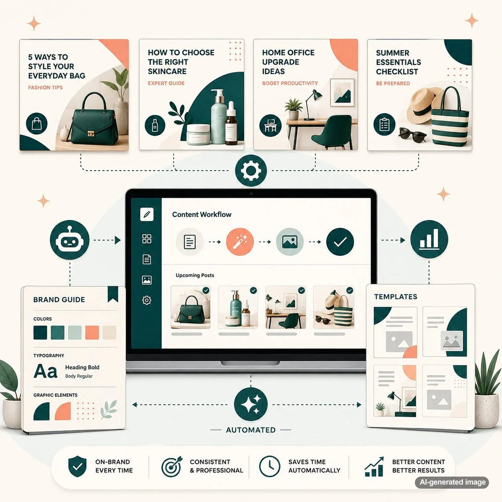 Automated blog image workflow showing consistent visual brand guidelines for scalable content publishing