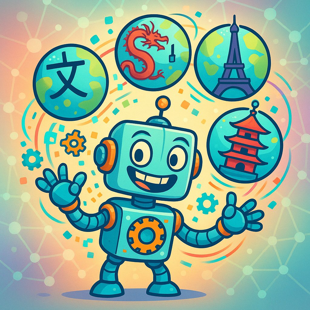 Illustration depicting AI language model powering multilingual SEO across global audiences