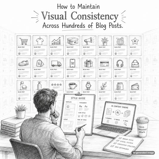Consistent visual design system for managing imagery and branding across a large library of blog posts