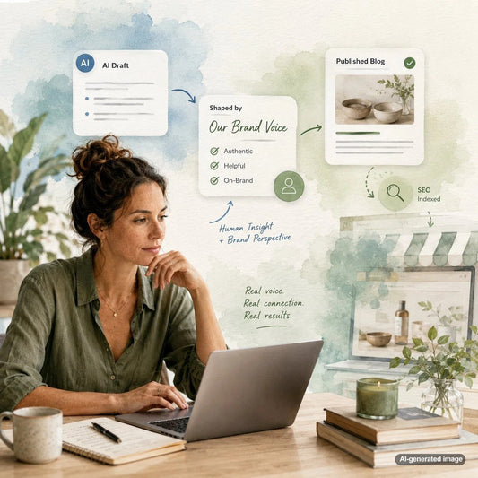 Business owner refining automated content to reflect an authentic brand voice
