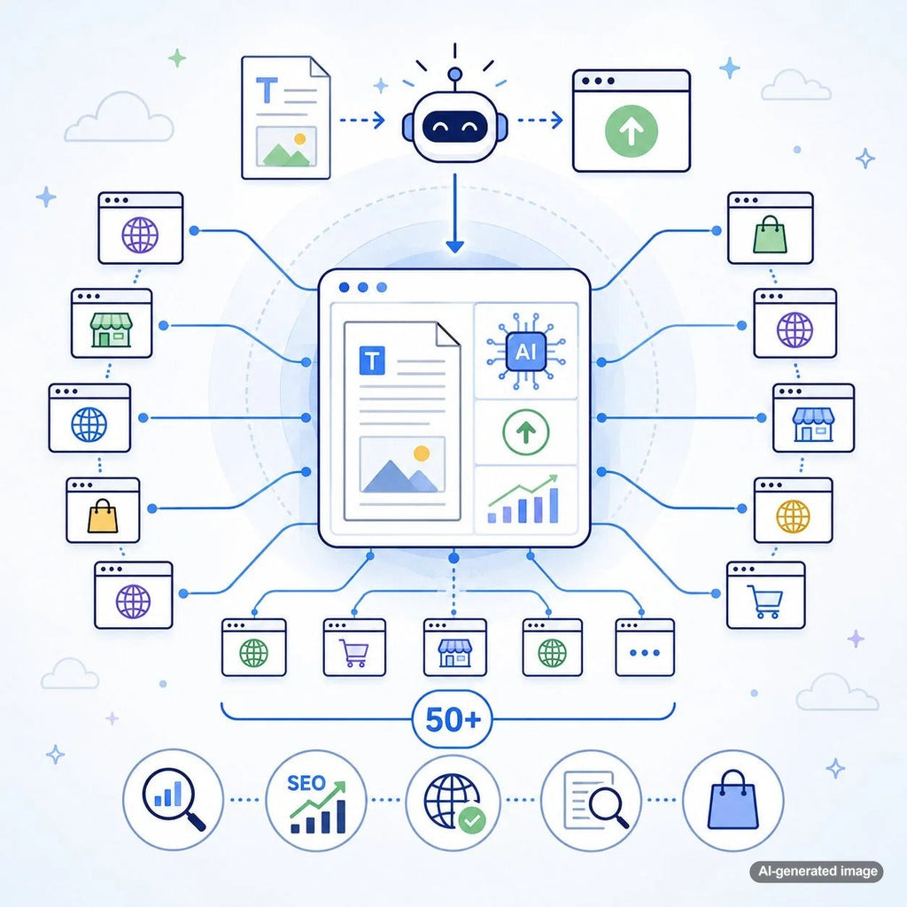 Centralized content distribution workflow managing publication across more than 50 domains