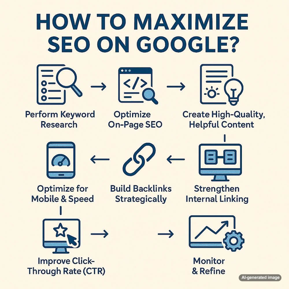 Illustration depicting strategies to maximize SEO on Google