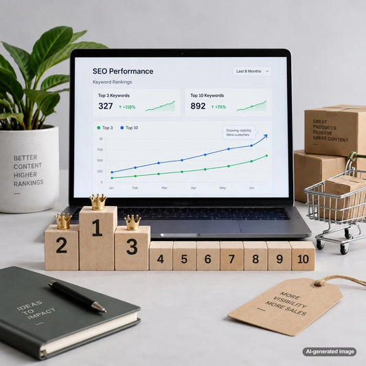SEO analytics concept illustrating growth in Top 3 and Top 10 keyword rankings