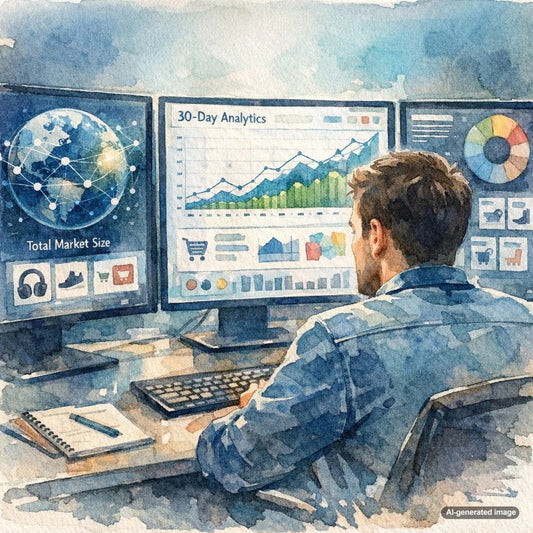 Illustration representing how to measure the total addressable market for a topic and track SEO visibility growth over 30 days