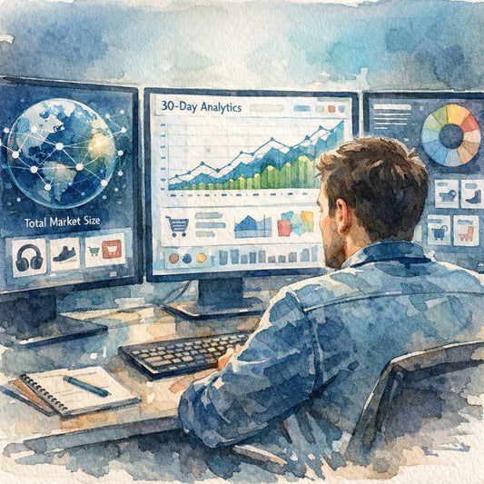 Illustration representing how to measure the total addressable market for a topic and track SEO visibility growth over 30 days
