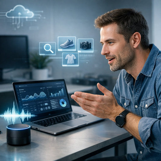 Business owner optimizing a blog for voice search and higher Google rankings