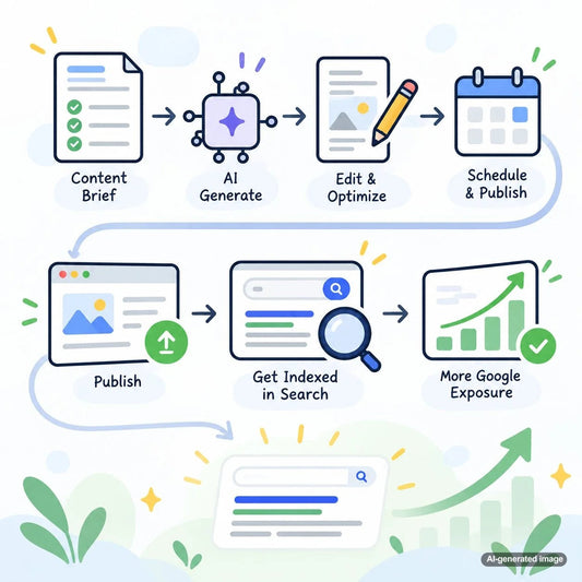 Business content team optimizing an organized publishing workflow to improve Google search exposure and organic visibility