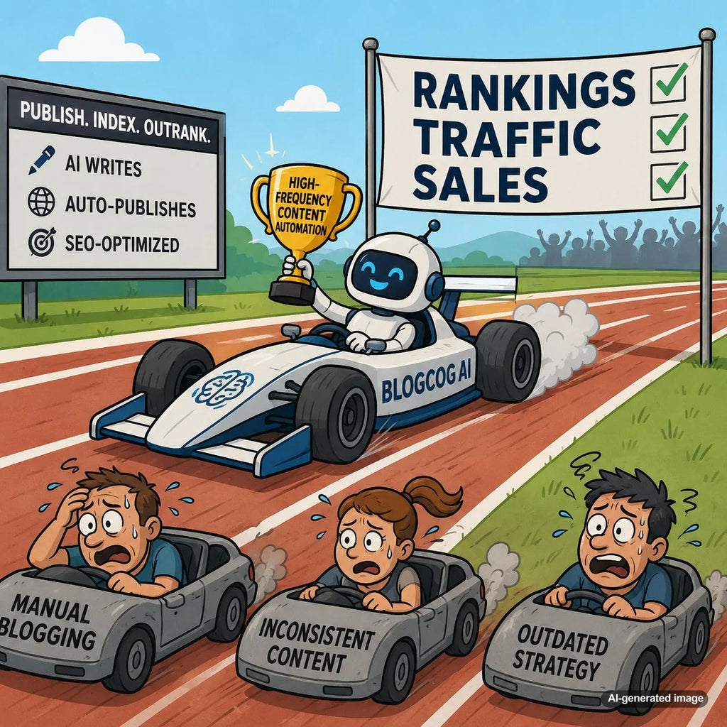 Business owner reviewing a high-frequency content automation workflow designed to improve organic search rankings and competitive visibility