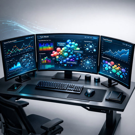Illustration of predictive SEO using data-driven topic forecasting and Dynamic Topic Models to identify emerging search trends over time