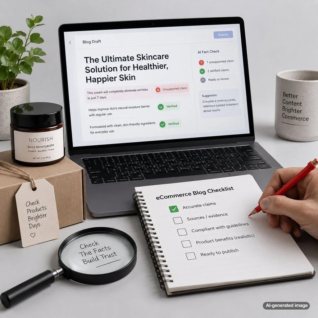 Editorial workflow reviewing automated blog content for unsupported claims, factual accuracy, and SEO quality