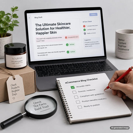 Editorial workflow reviewing automated blog content for unsupported claims, factual accuracy, and SEO quality