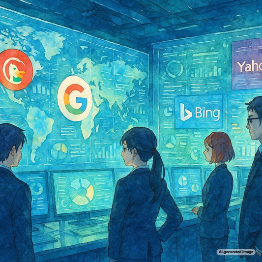 Illustration of Baidu, Yandex, and Seznam search engines with flags of China, Russia, and Czech Republic