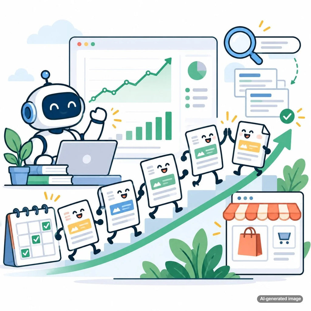 Business owner reviewing organic search visibility, content performance, and SEO growth metrics to recognize when a content strategy is starting to work