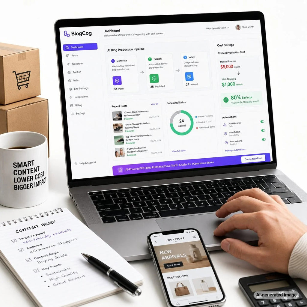 Content production cost reduction using automated AI blogging and scalable SEO publishing