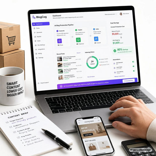 Content production cost reduction using automated AI blogging and scalable SEO publishing
