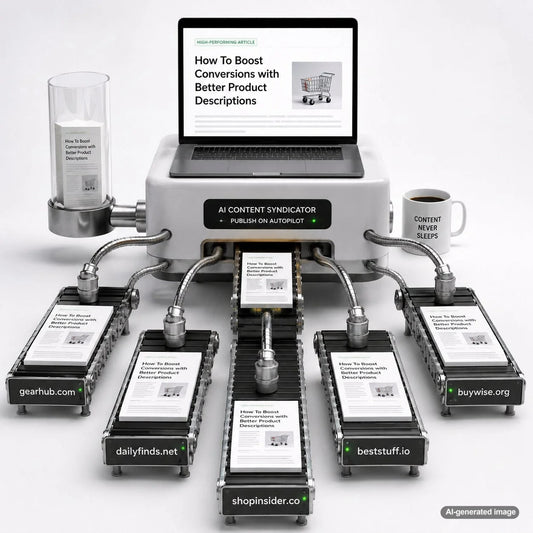Automated content syndication workflow distributing high-performance articles across multiple business domains