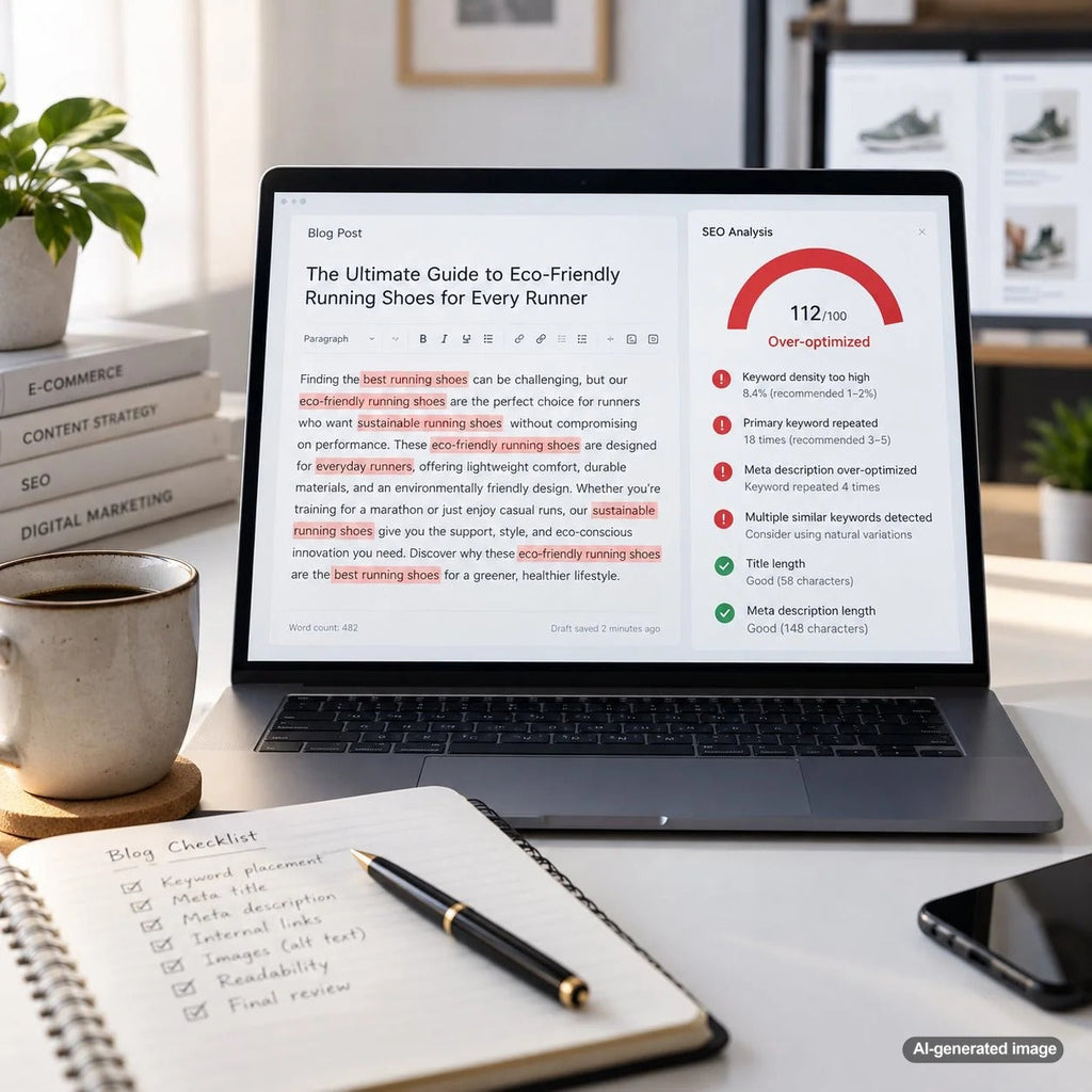 Illustration representing SEO over-optimization and the balance between keyword targeting, content quality, and organic search rankings