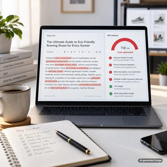 Illustration representing SEO over-optimization and the balance between keyword targeting, content quality, and organic search rankings