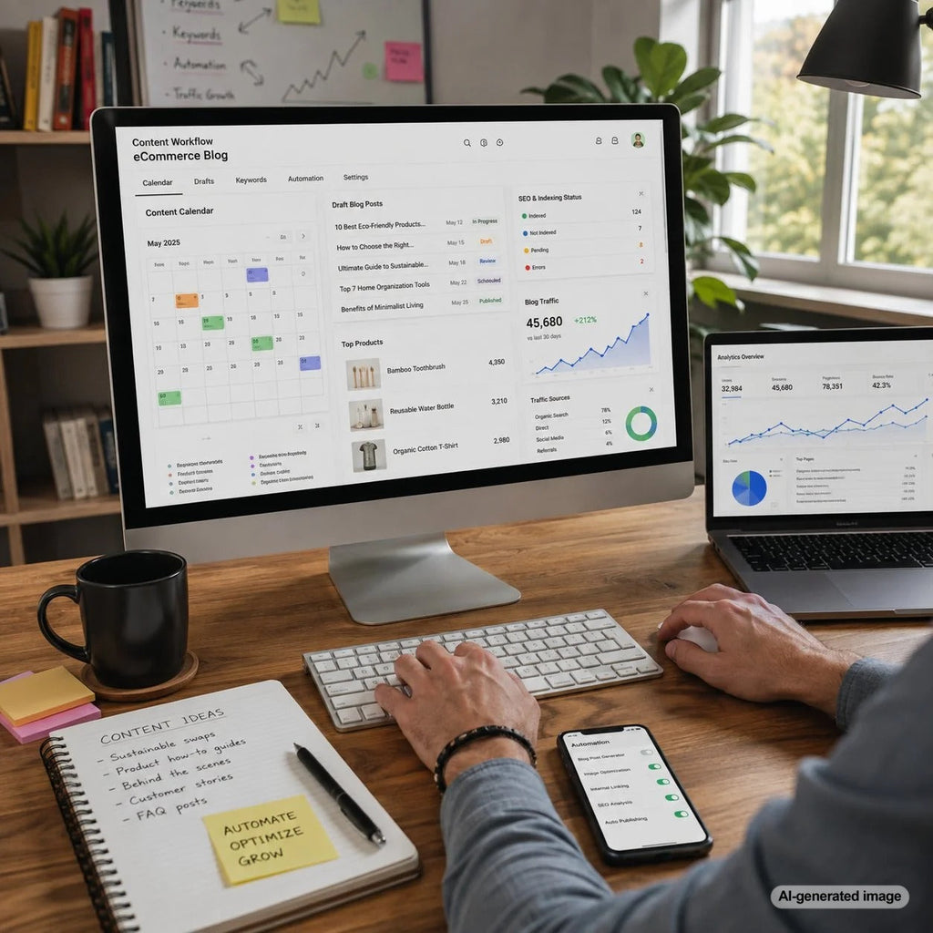 Content automation workflow dashboard illustrating a strategy for increasing blog traffic through scalable SEO content production