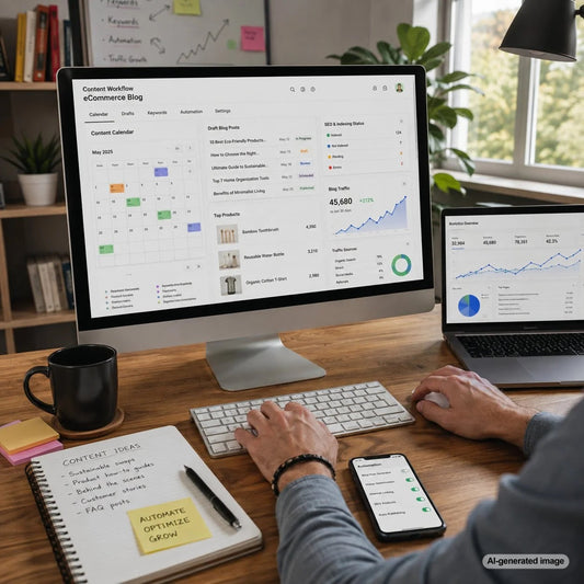 Content automation workflow dashboard illustrating a strategy for increasing blog traffic through scalable SEO content production