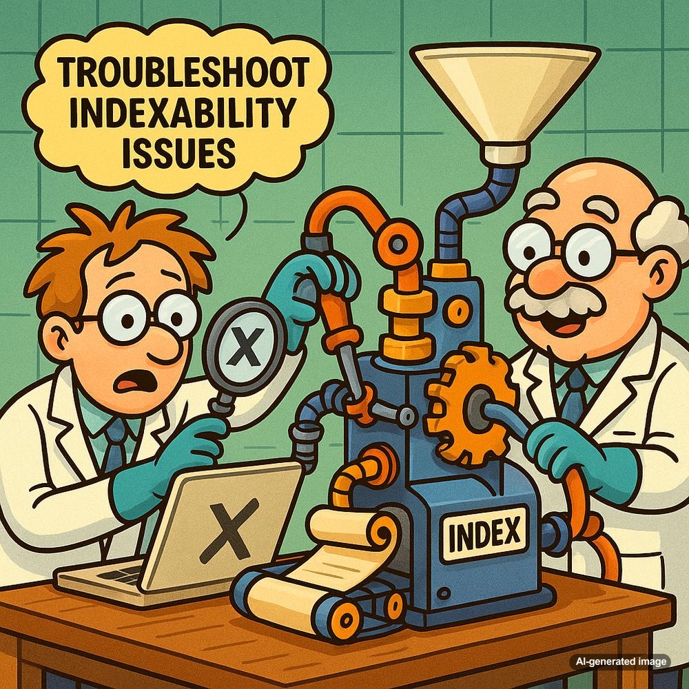 Illustration depicting troubleshooting of website indexability issues