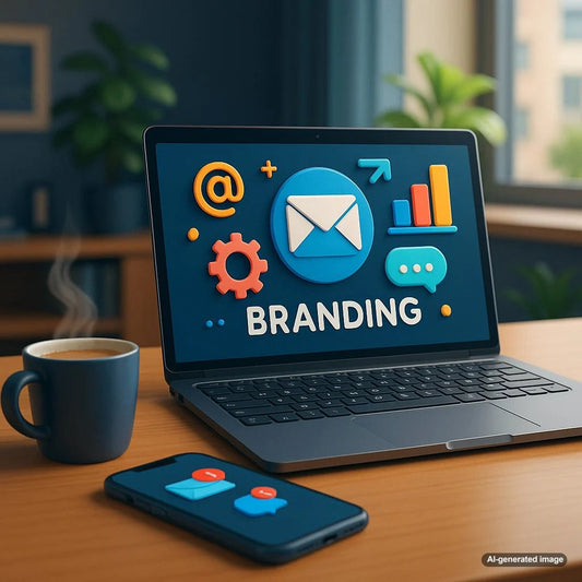 Laptop screen with email branding imagery representing BIMI and local SEO