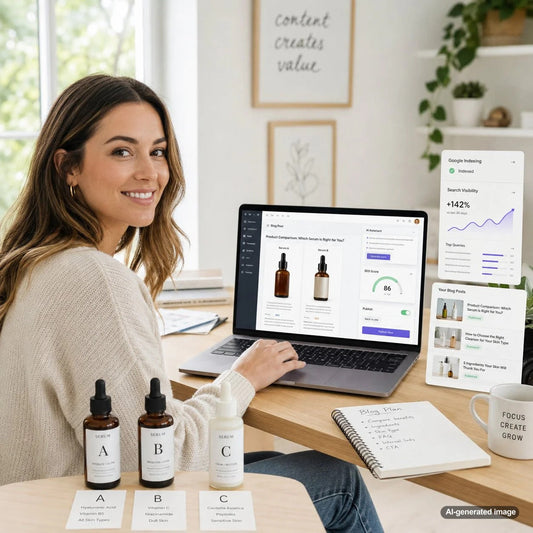 Business owner using blog content to compare product differences and guide confident ecommerce buying decisions