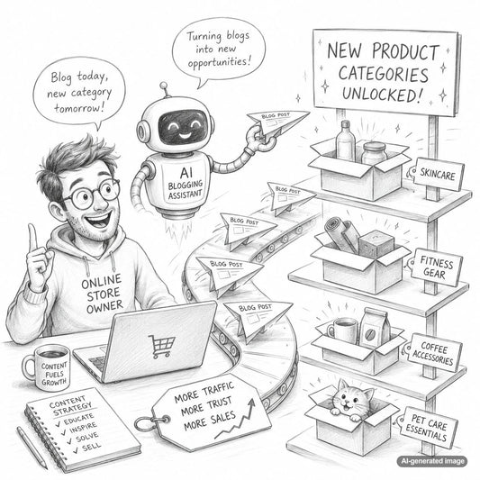 Blog content strategy supporting new ecommerce product categories for improved Google rankings