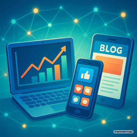Illustration showing the integration of blogging and social media marketing strategies