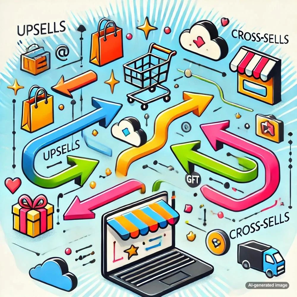 Illustration depicting blogging strategies for upselling and cross-selling