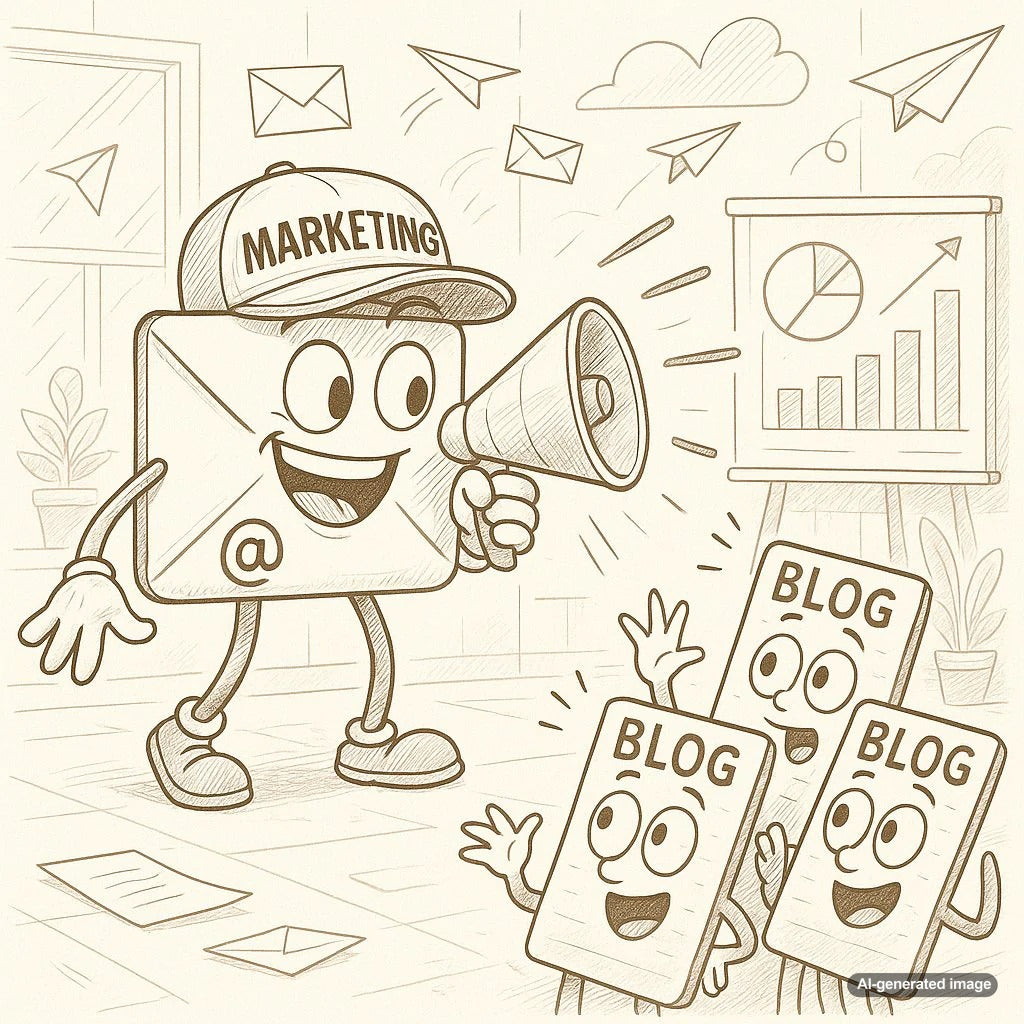 Email marketing converting blog readers into customers illustration