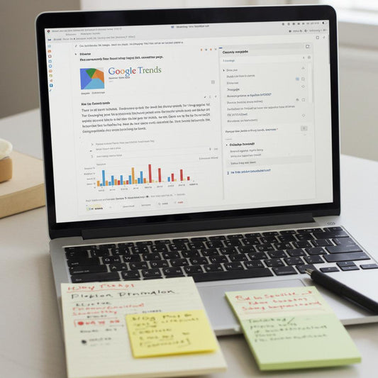 Illustration of a person using Google Trends to discover popular blog topics