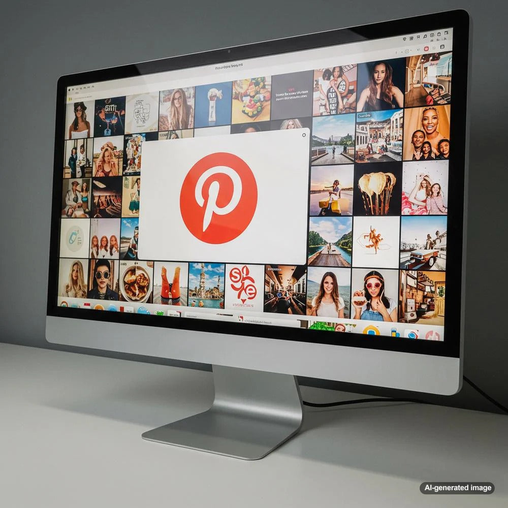 Illustration of Pinterest icons leading traffic to a blog