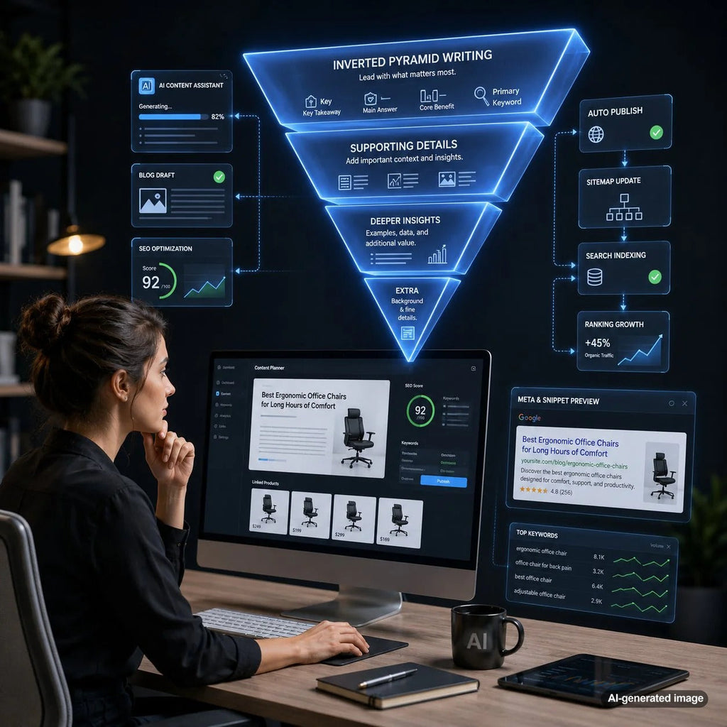 Inverted pyramid writing strategy for faster SEO content value and improved reader engagement