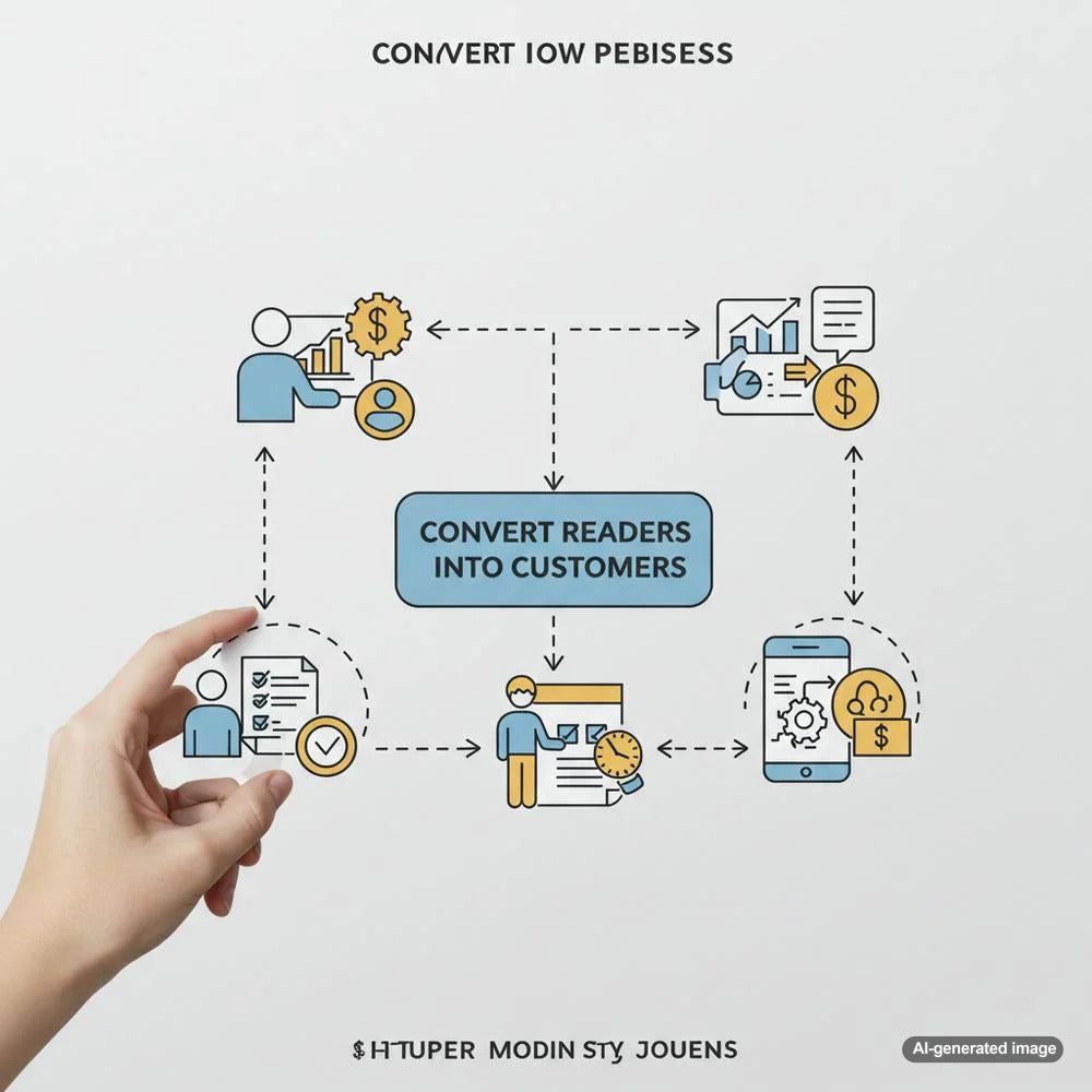 Illustration depicting the process of converting blog readers into customers