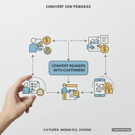 Illustration depicting the process of converting blog readers into customers