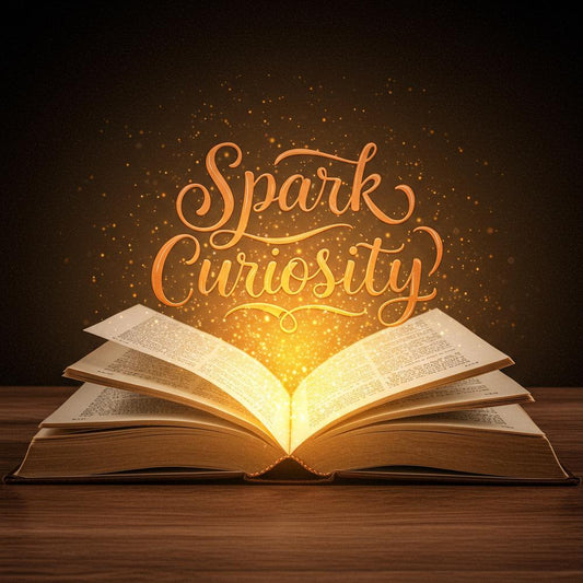 Person writing a blog post on a laptop, surrounded by thought-provoking icons symbolizing curiosity