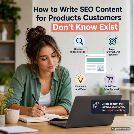 Business owner developing an SEO content strategy to introduce an unfamiliar product to potential customers