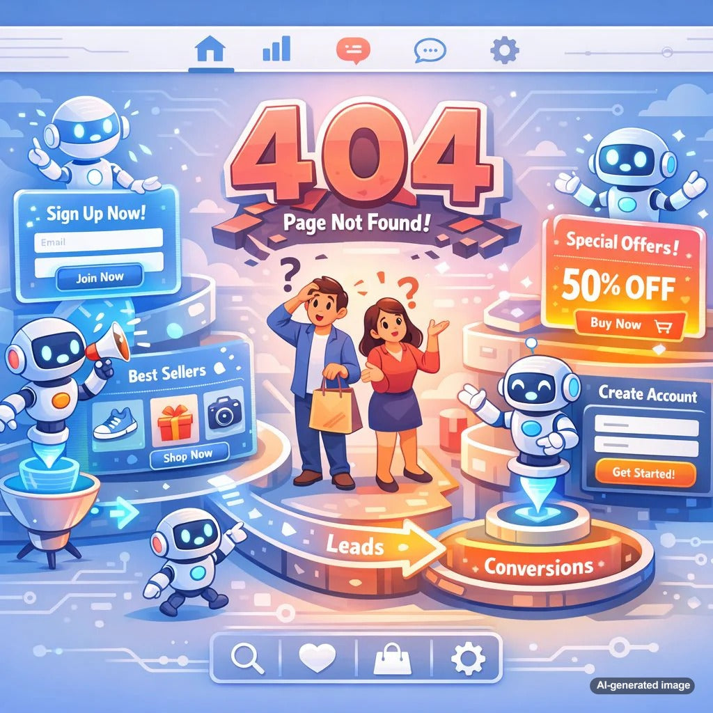 Creative 404 error page design turning lost visitors into leads