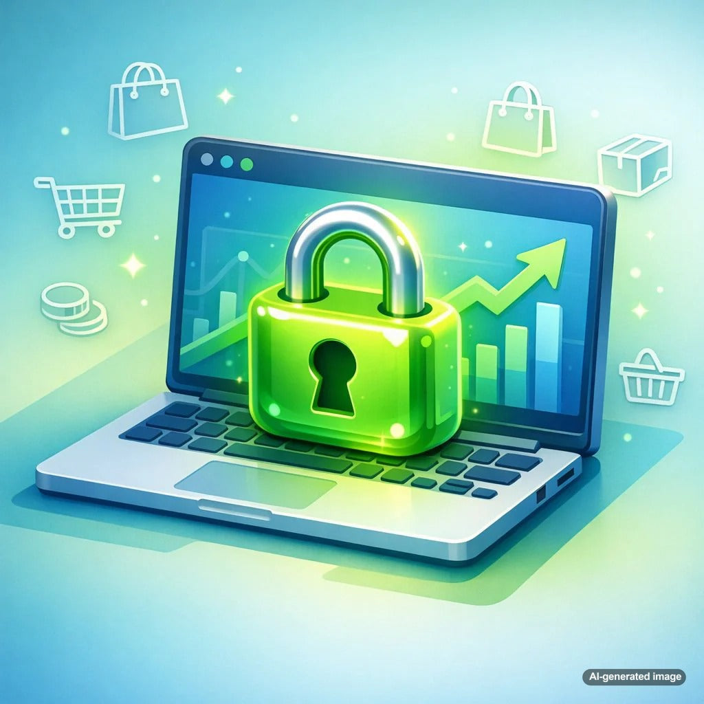 Browser address bar showing HTTPS padlock symbol representing website trust and search ranking strength