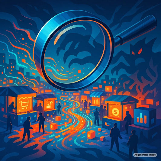 Illustration depicting the concept of zero-click searches, showing a search engine results page with AI-generated answers and no need to click through to websites.