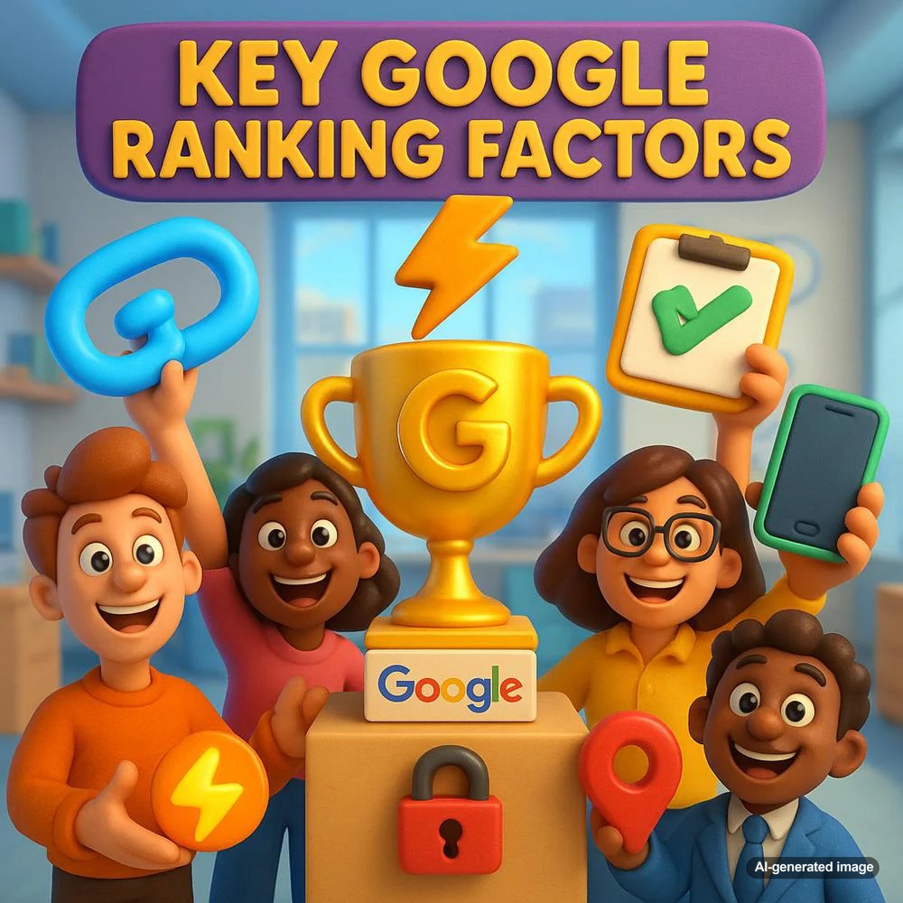 Illustration depicting various Google ranking factors for marketers