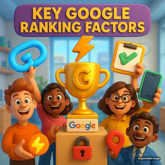 Illustration depicting various Google ranking factors for marketers